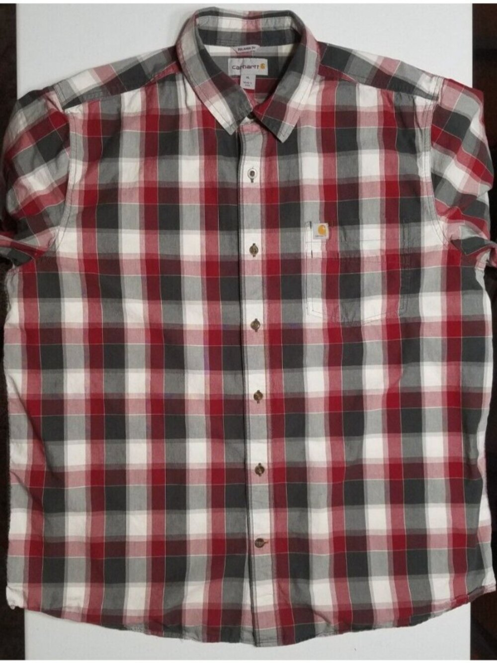 Carhartt Short Sleeve Button Up Relaxed Fit Plaid Outdoor Work Shirt Men's XL